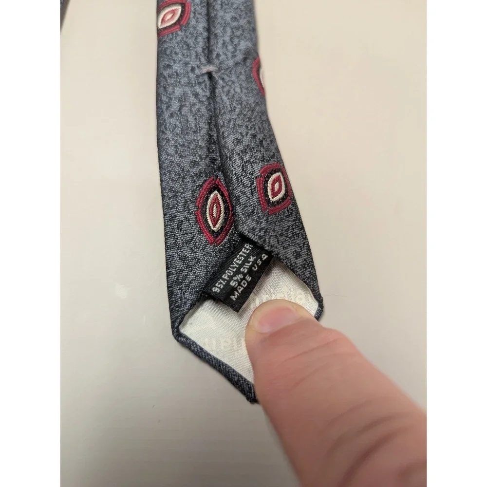 Christian Dior Monsieur Men's Tie Gray Red Geometric Silk Blend Made USA